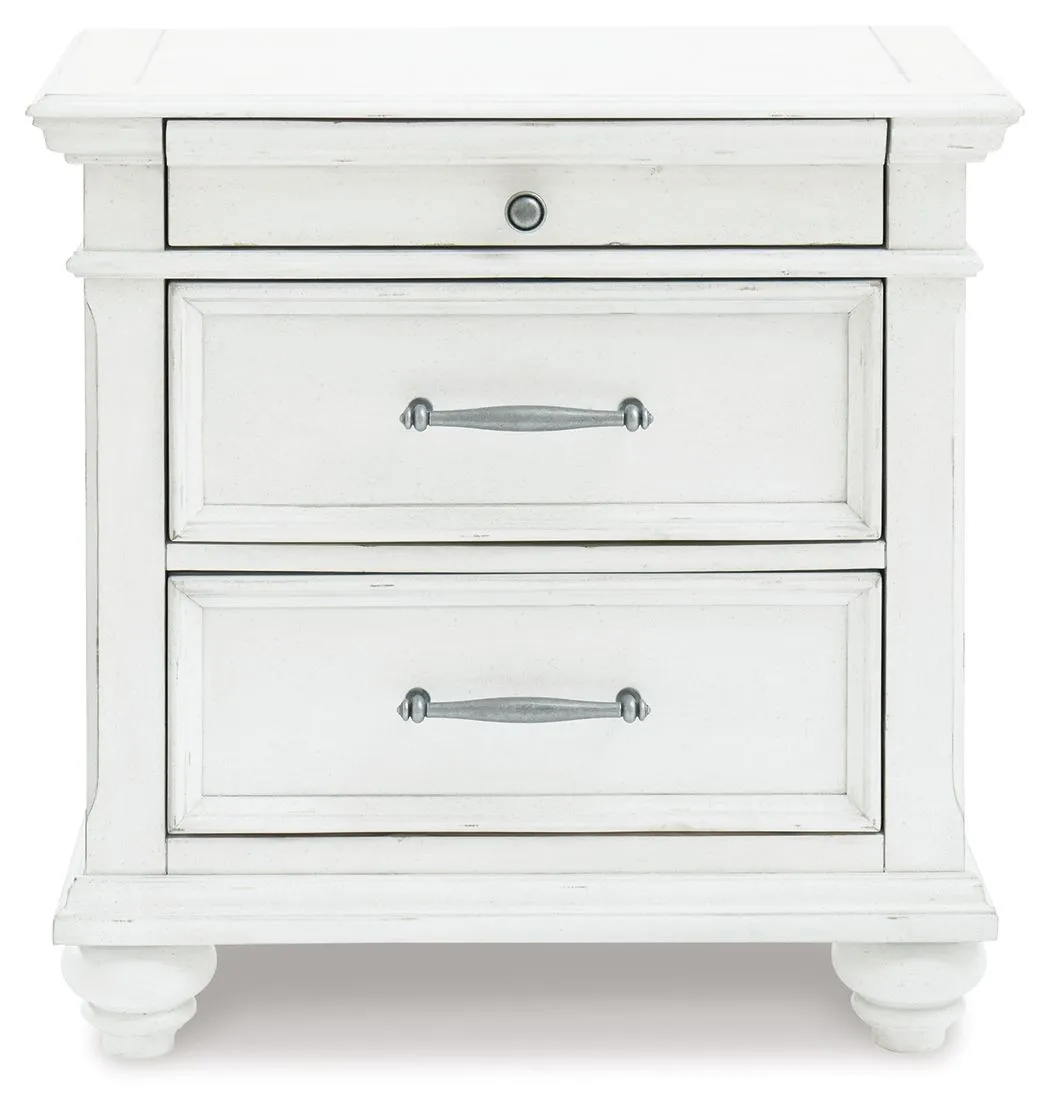 Kanwyn - Whitewash - Three Drawer Night Stand