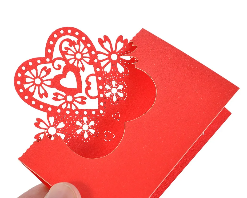Laser Cut Love Heart Wedding Table Place Card - Red