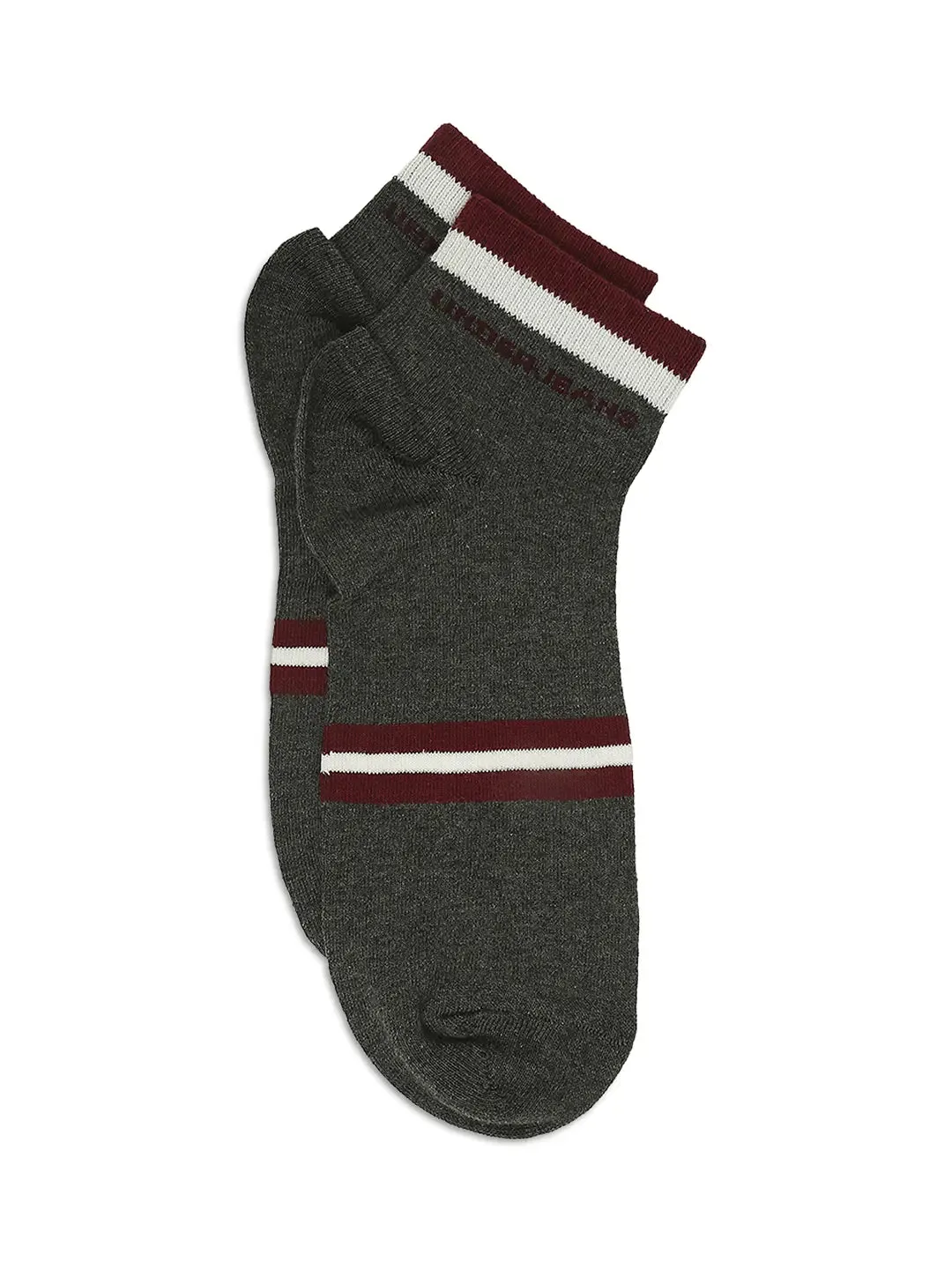 Men Premium Anthra Melange & White Ankle Length Socks - Pack Of 2- Underjeans By Spykar