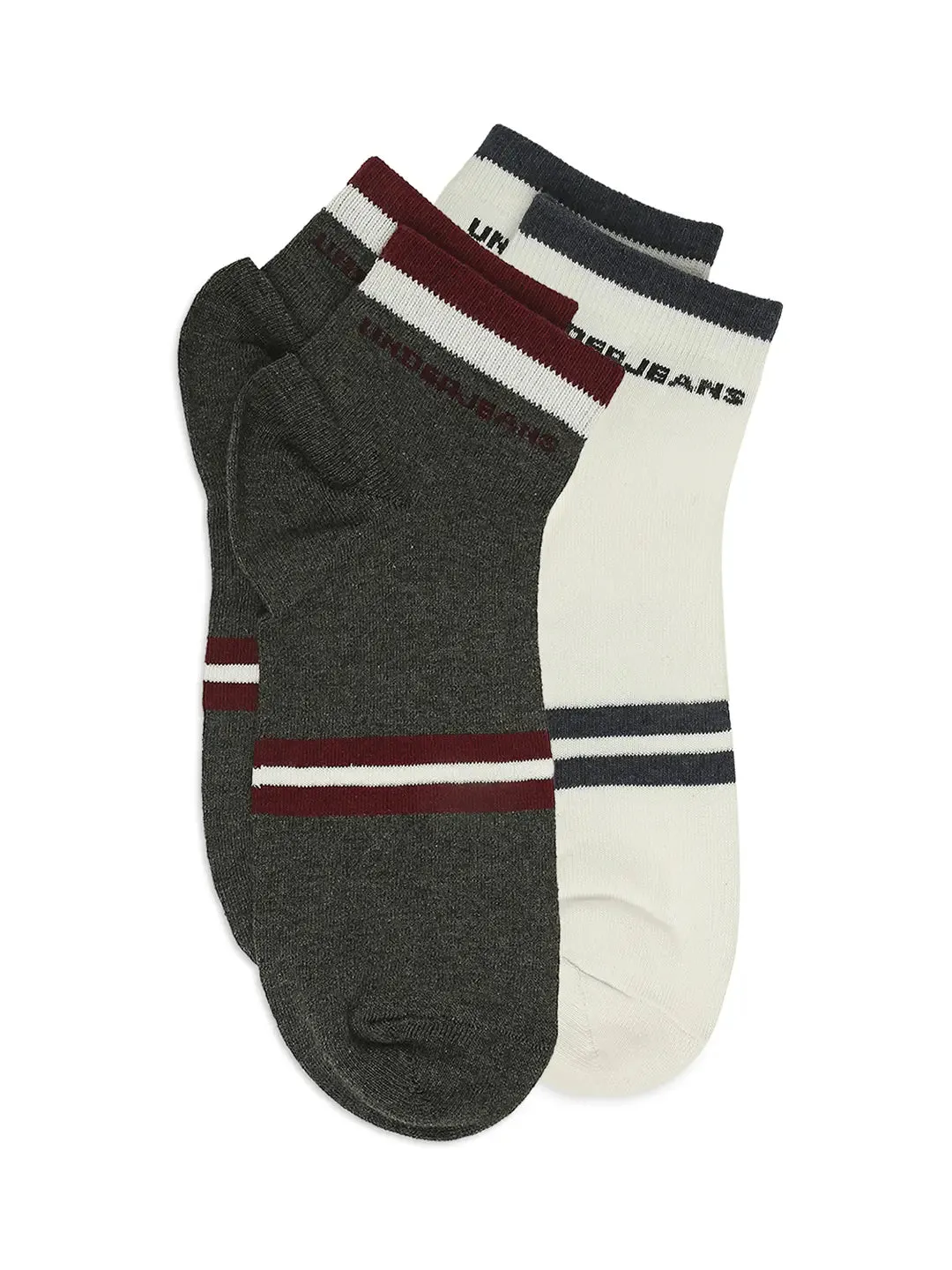 Men Premium Anthra Melange & White Ankle Length Socks - Pack Of 2- Underjeans By Spykar