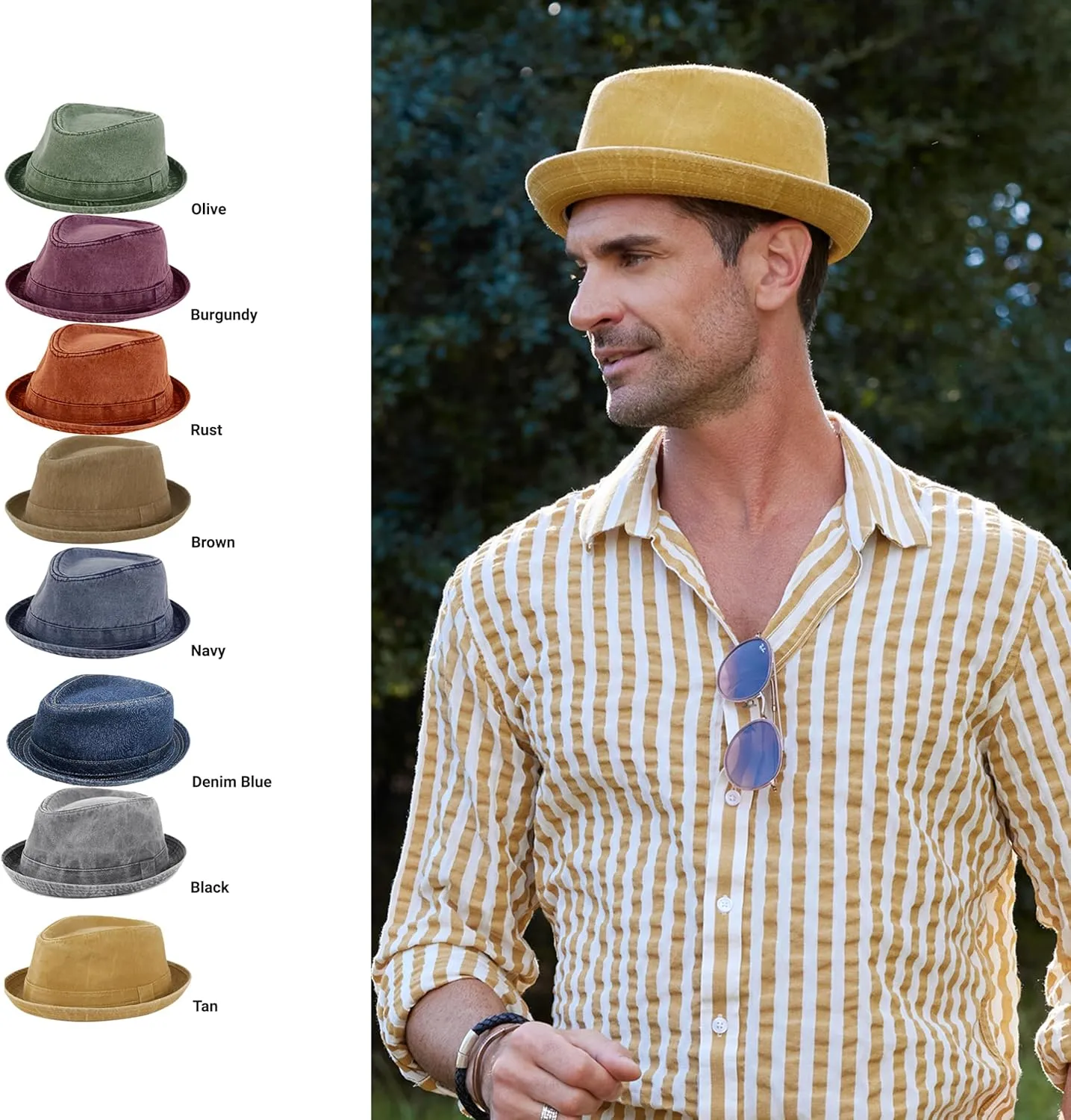 Men's Casual Vintage Style Washed Cotton Fedora Hat
