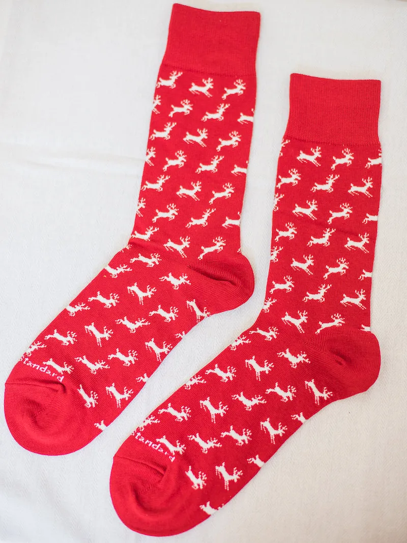 Mens Christmas Leaping Deer Socks - Red