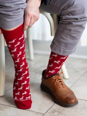 Mens Christmas Leaping Deer Socks - Red