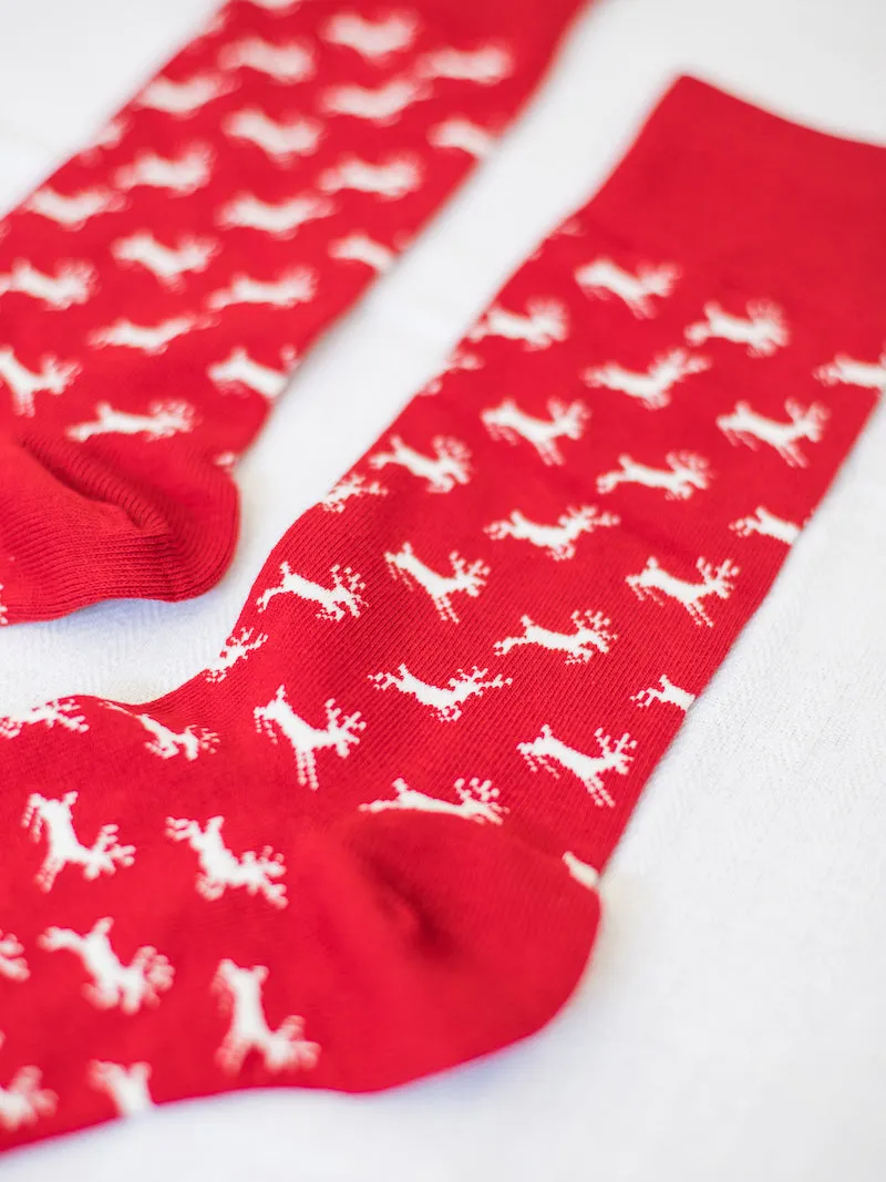 Mens Christmas Leaping Deer Socks - Red