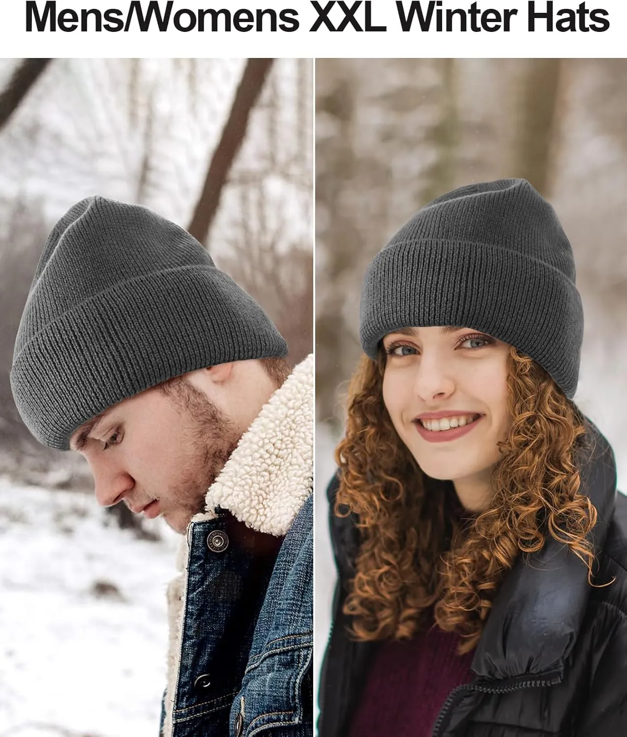 M/L/XL/XXL Waterproof Merino Wool Beanie for Men Women, Warm Fleece Lined Rainproof Windproof Winter Hat for All Weather