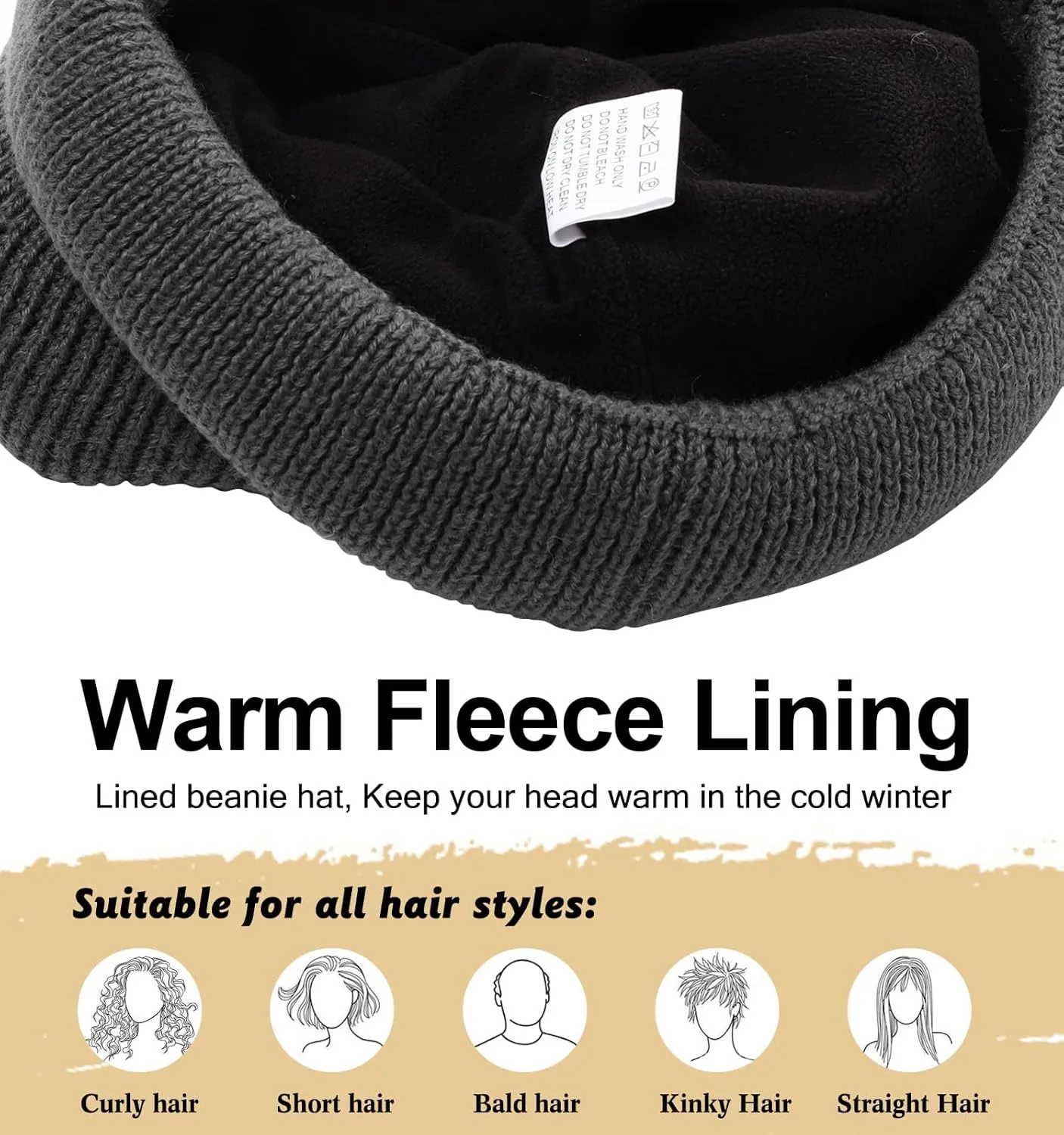 M/L/XL/XXL Waterproof Merino Wool Beanie for Men Women, Warm Fleece Lined Rainproof Windproof Winter Hat for All Weather