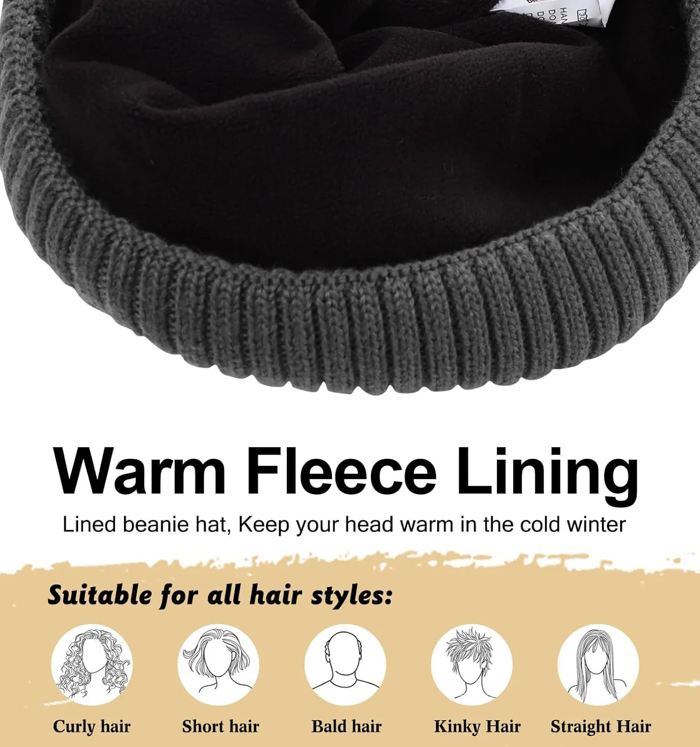 M/L/XL/XXL Waterproof Merino Wool Beanie for Men Women, Warm Fleece Lined Rainproof Windproof Winter Hat for All Weather