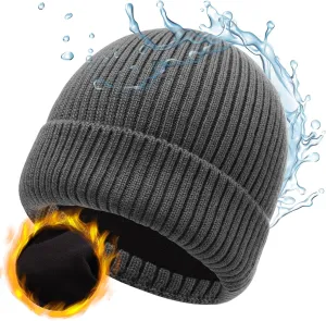 M/L/XL/XXL Waterproof Merino Wool Beanie for Men Women, Warm Fleece Lined Rainproof Windproof Winter Hat for All Weather