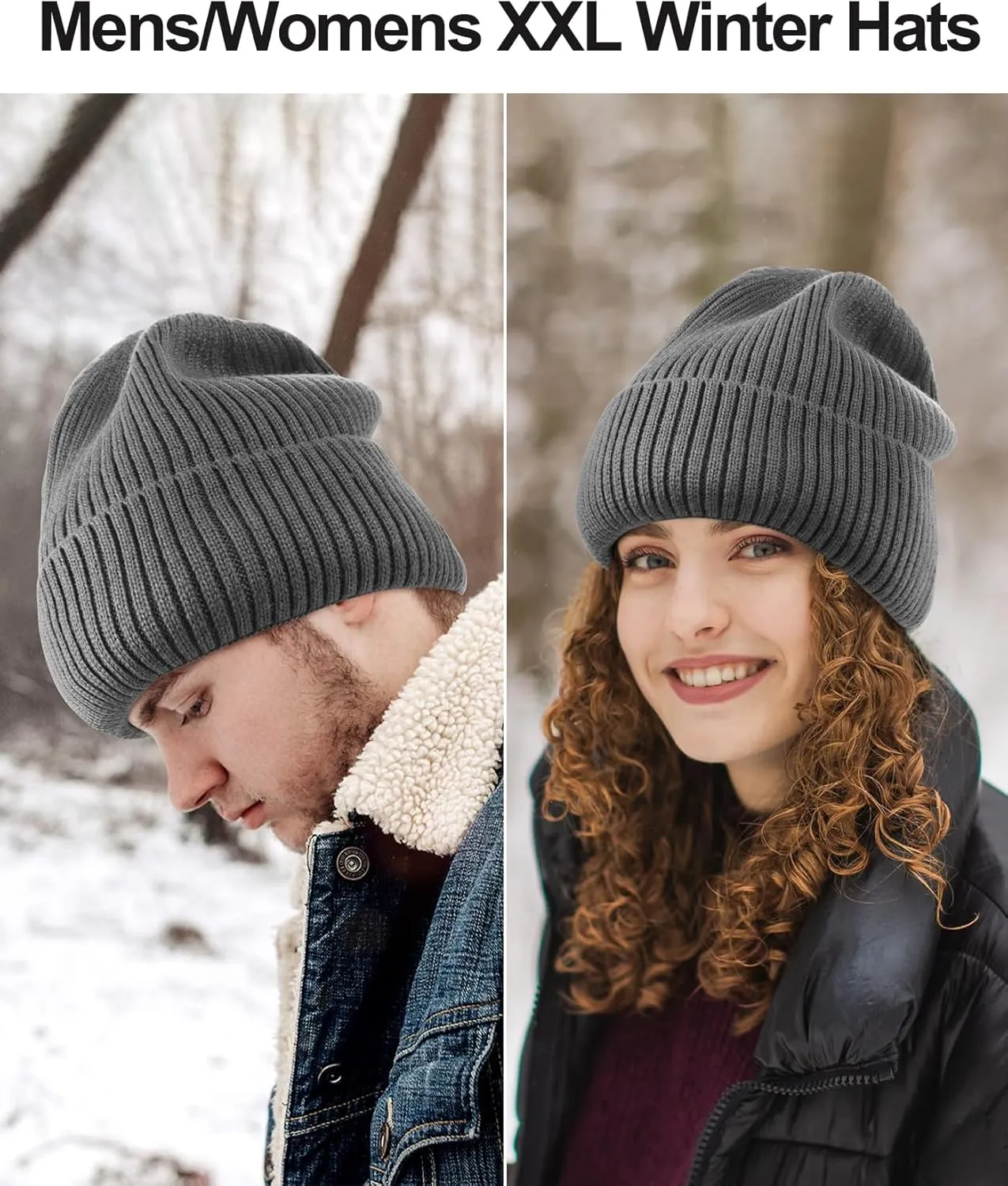 M/L/XL/XXL Waterproof Merino Wool Beanie for Men Women, Warm Fleece Lined Rainproof Windproof Winter Hat for All Weather