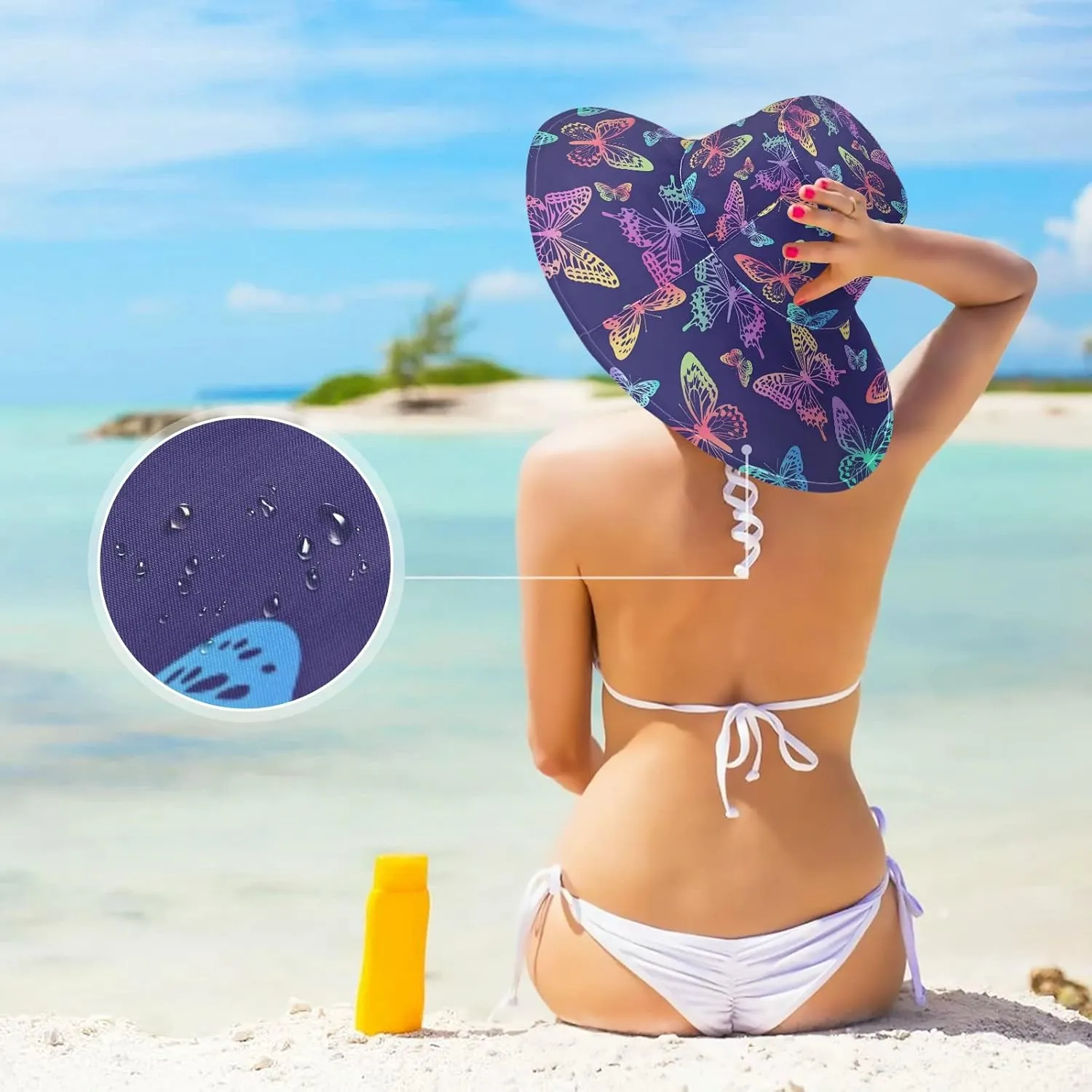 MNSRUU Wide Brim Hats Women Butterfly Sun Hat Packable Sun Visors Summer Beach Hat for UV Protection