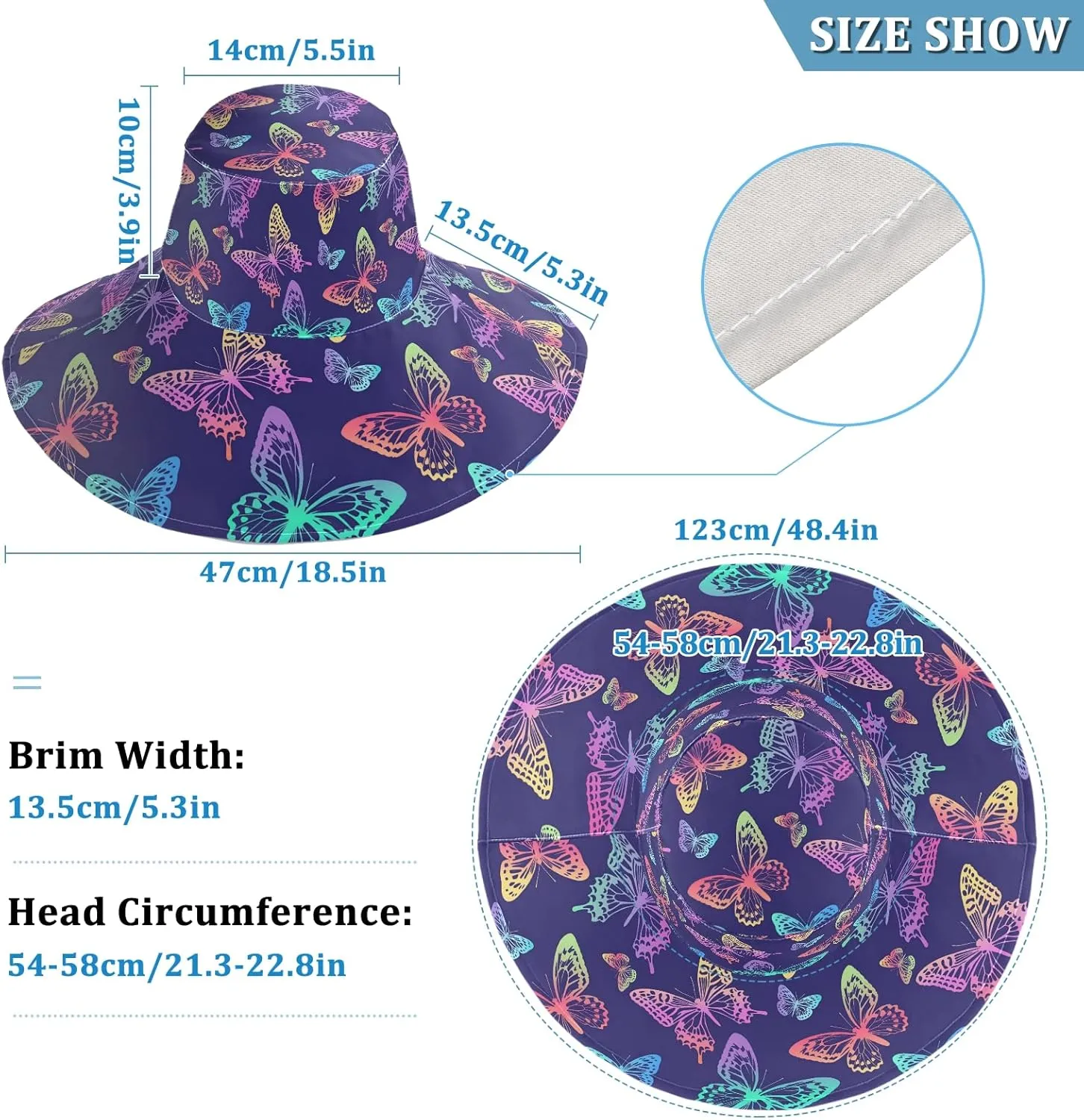 MNSRUU Wide Brim Hats Women Butterfly Sun Hat Packable Sun Visors Summer Beach Hat for UV Protection