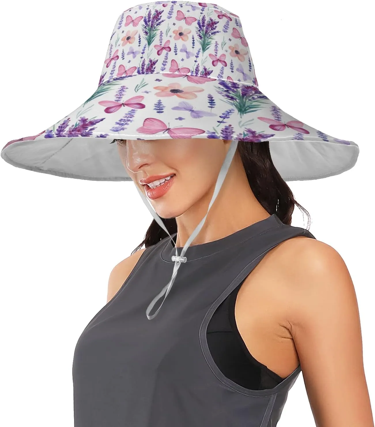 MNSRUU Wide Brim Hats Women Butterfly Sun Hat Packable Sun Visors Summer Beach Hat for UV Protection