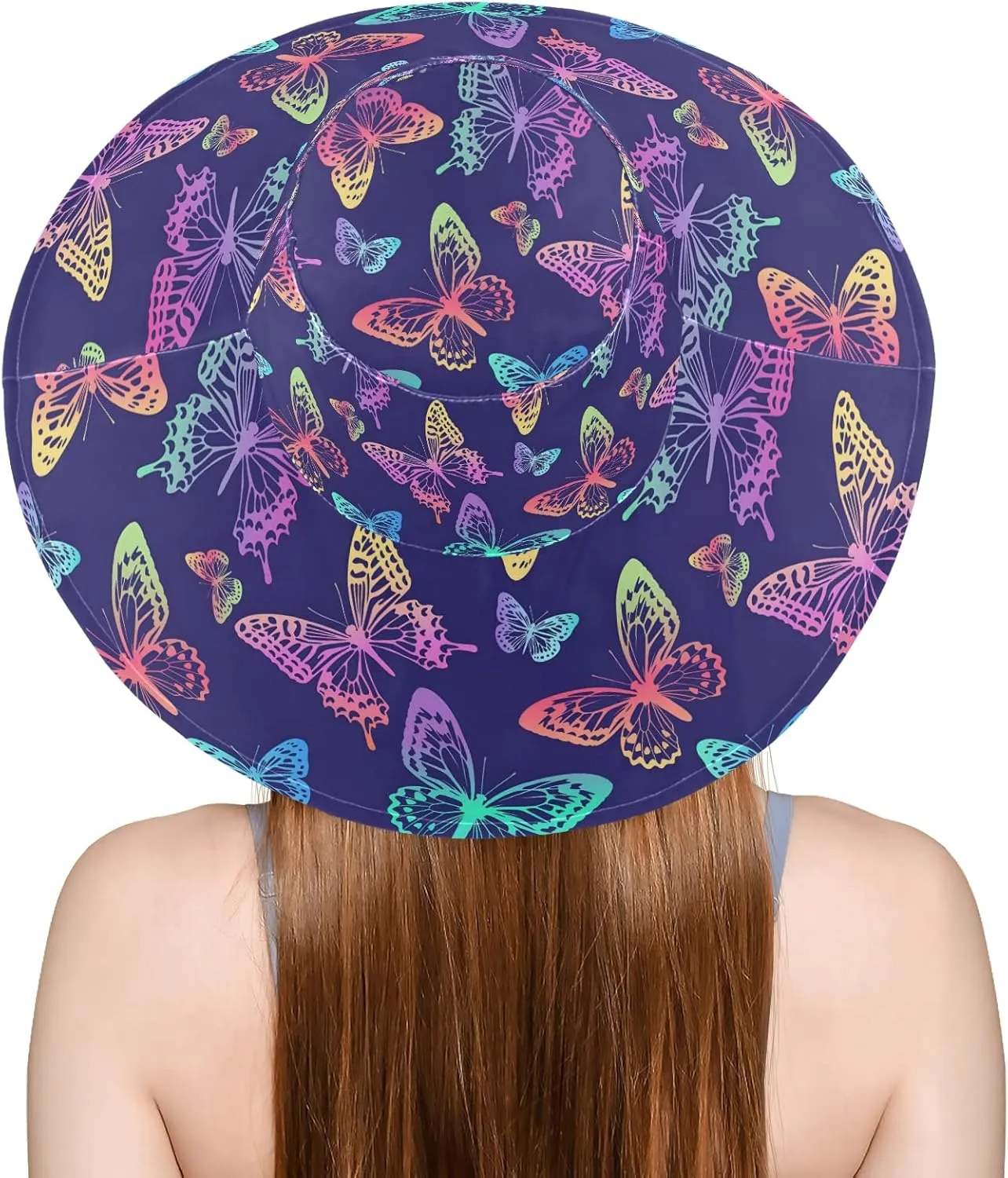 MNSRUU Wide Brim Hats Women Butterfly Sun Hat Packable Sun Visors Summer Beach Hat for UV Protection