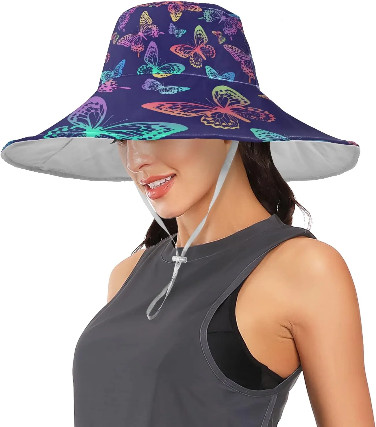 MNSRUU Wide Brim Hats Women Butterfly Sun Hat Packable Sun Visors Summer Beach Hat for UV Protection