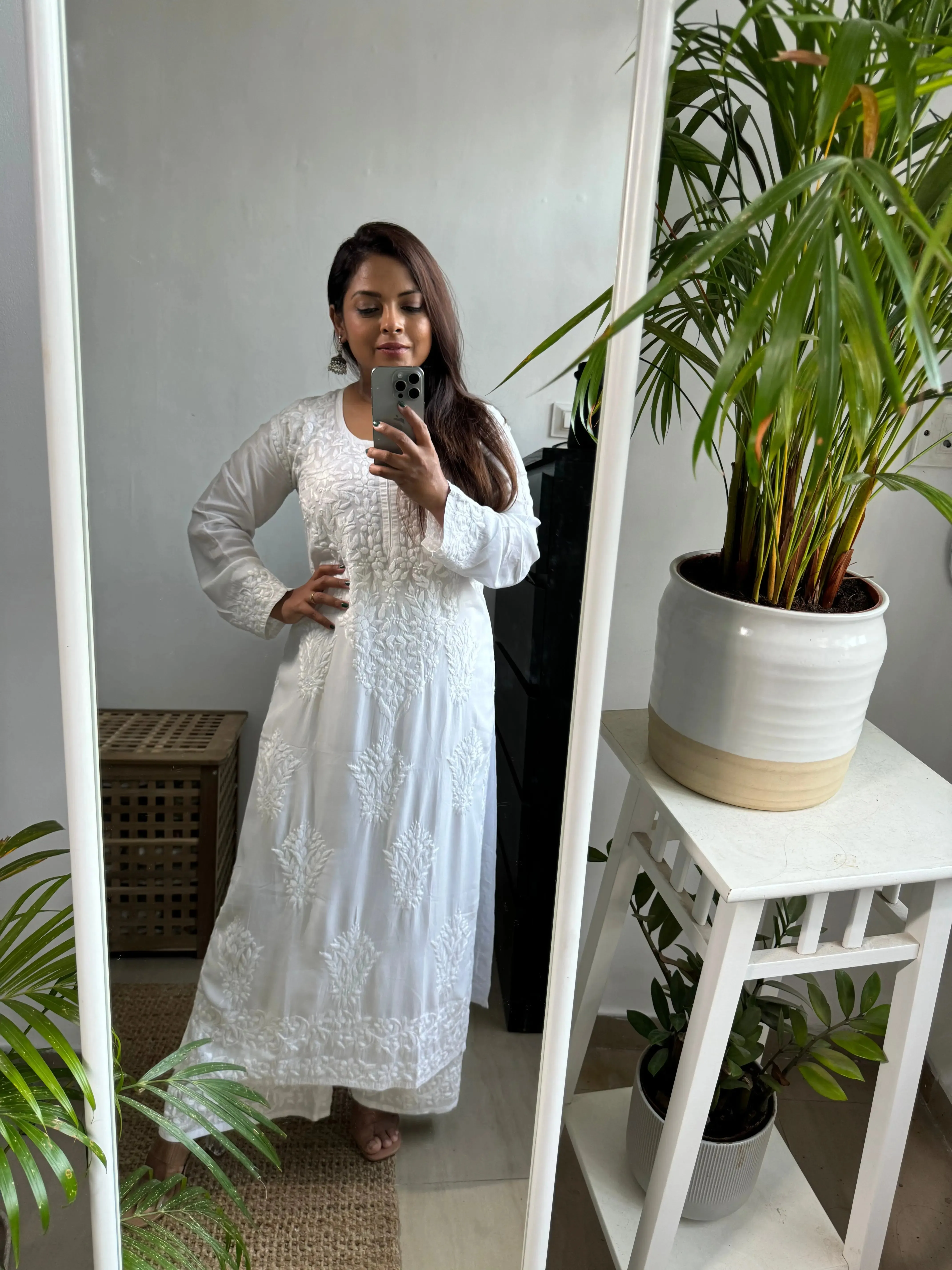 Modal Cotton Kurti Plazzo Set - White
