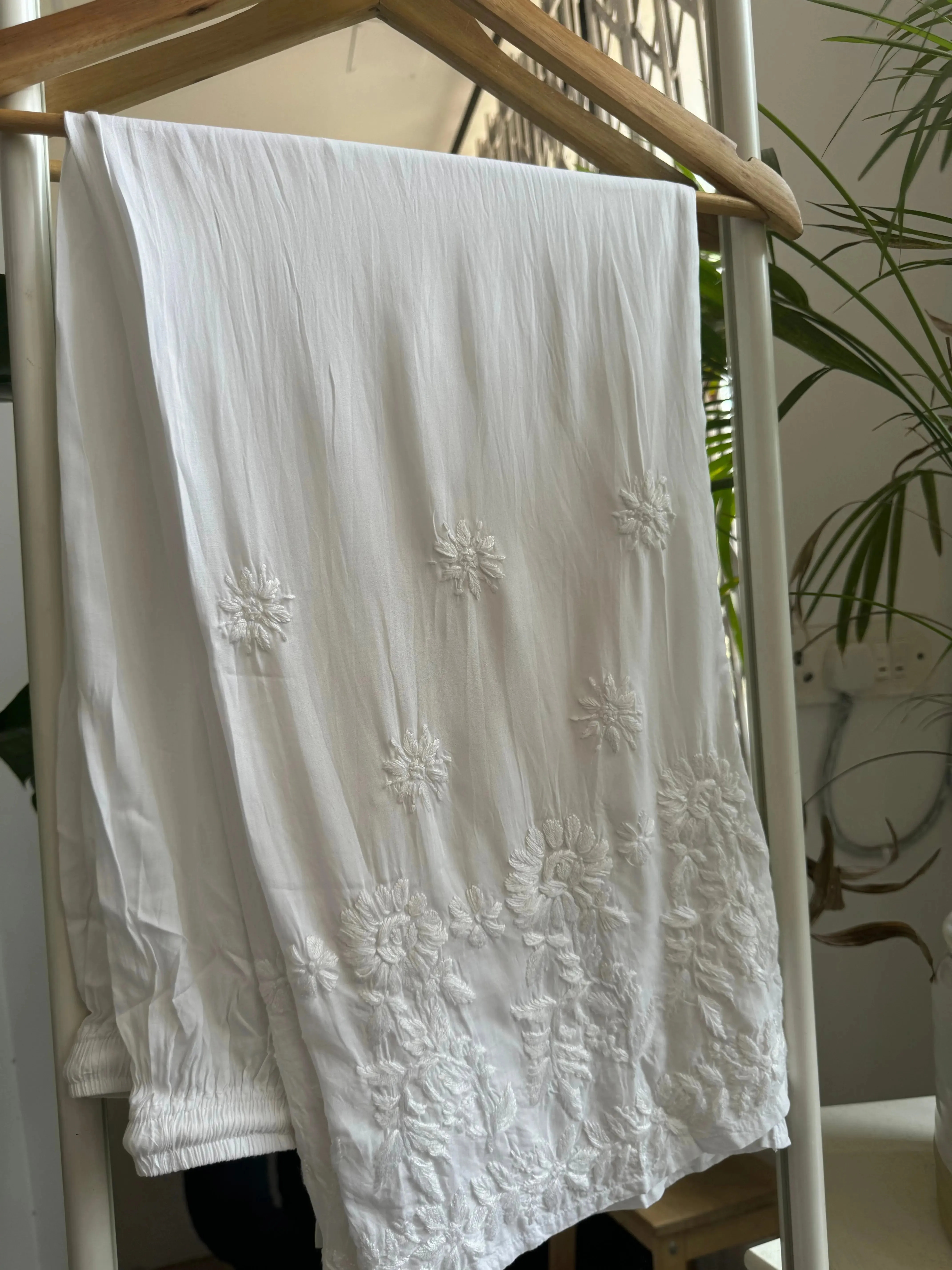 Modal Cotton Kurti Plazzo Set - White