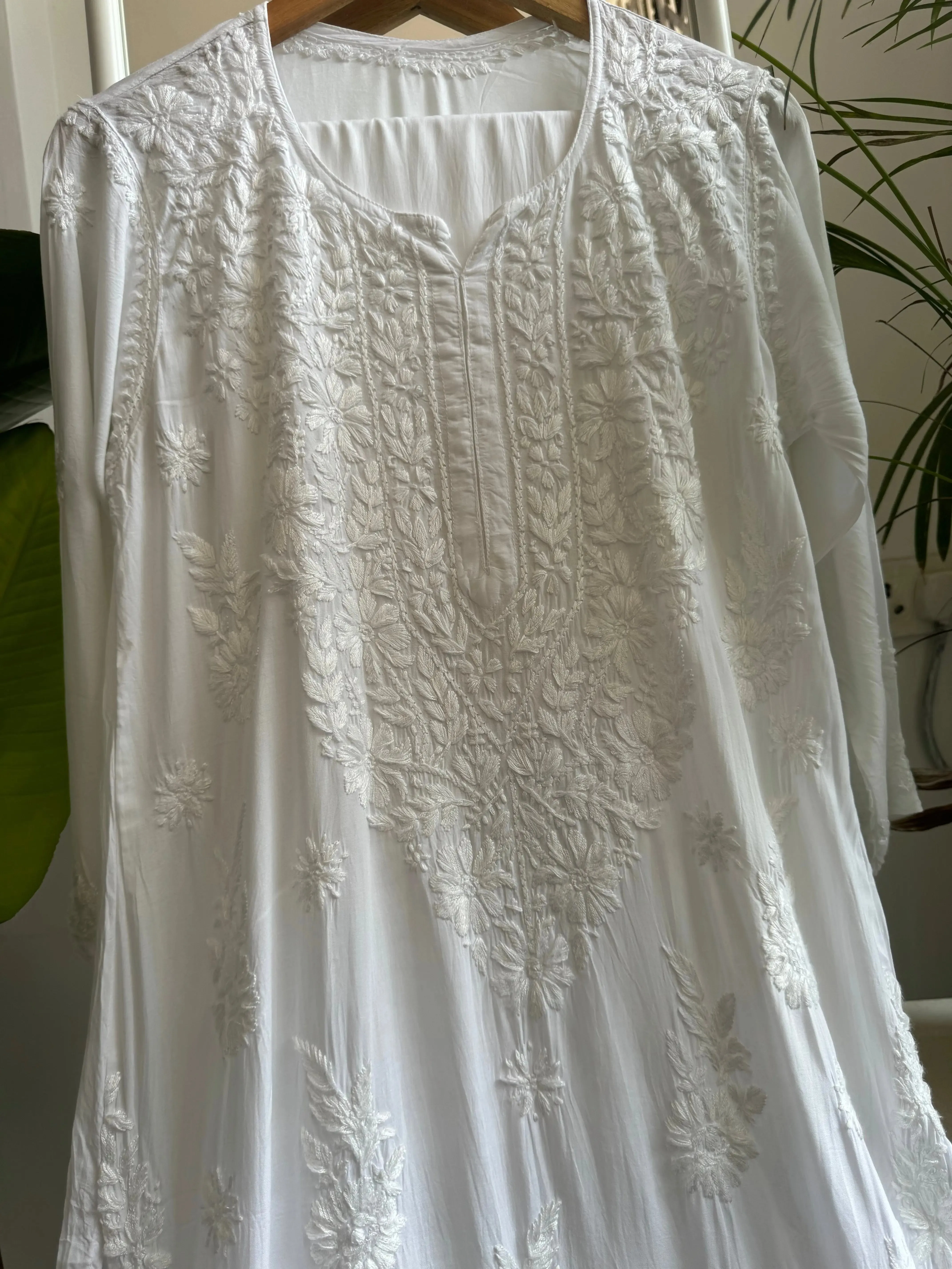 Modal Cotton Kurti Plazzo Set - White
