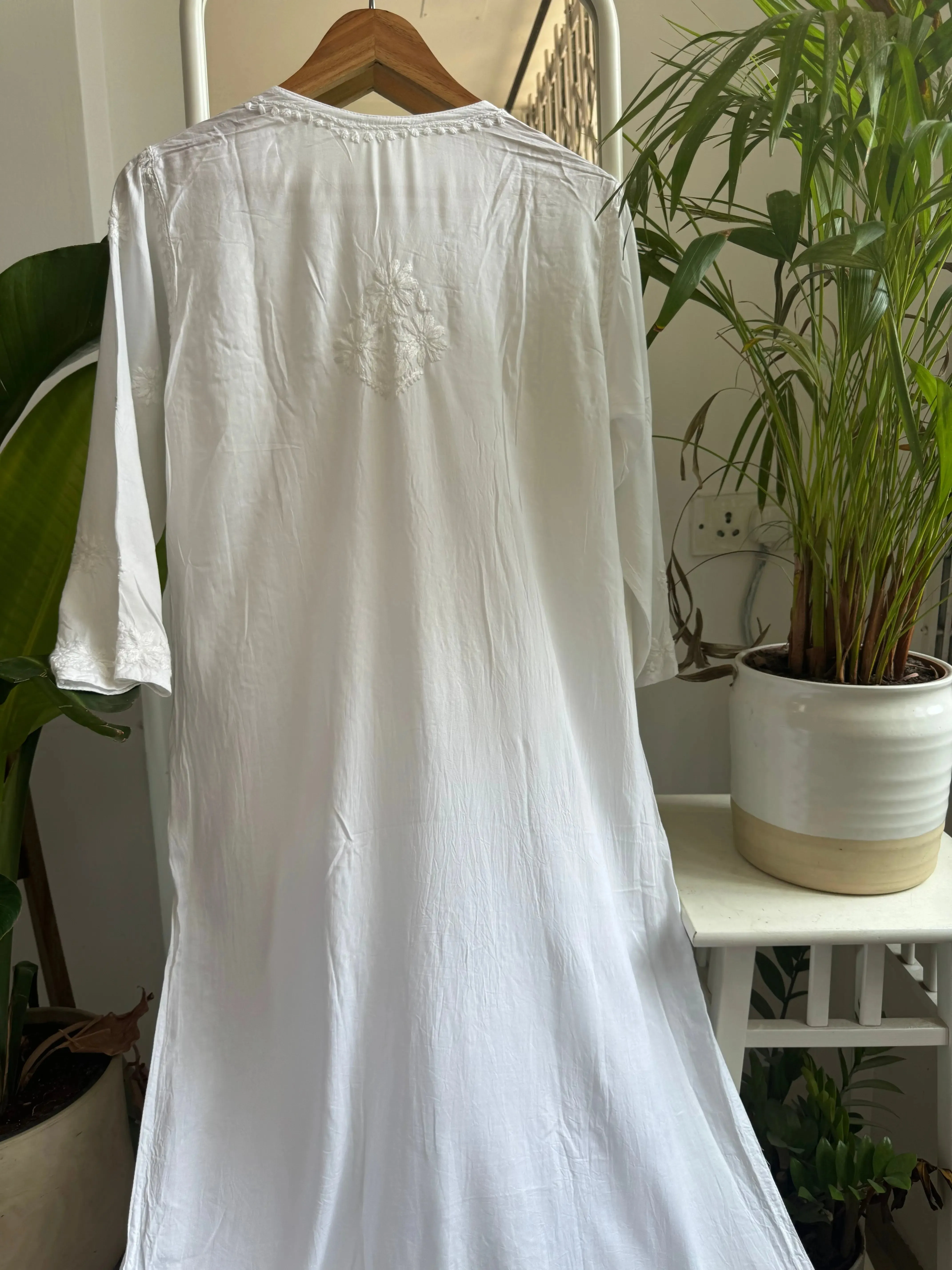 Modal Cotton Kurti Plazzo Set - White