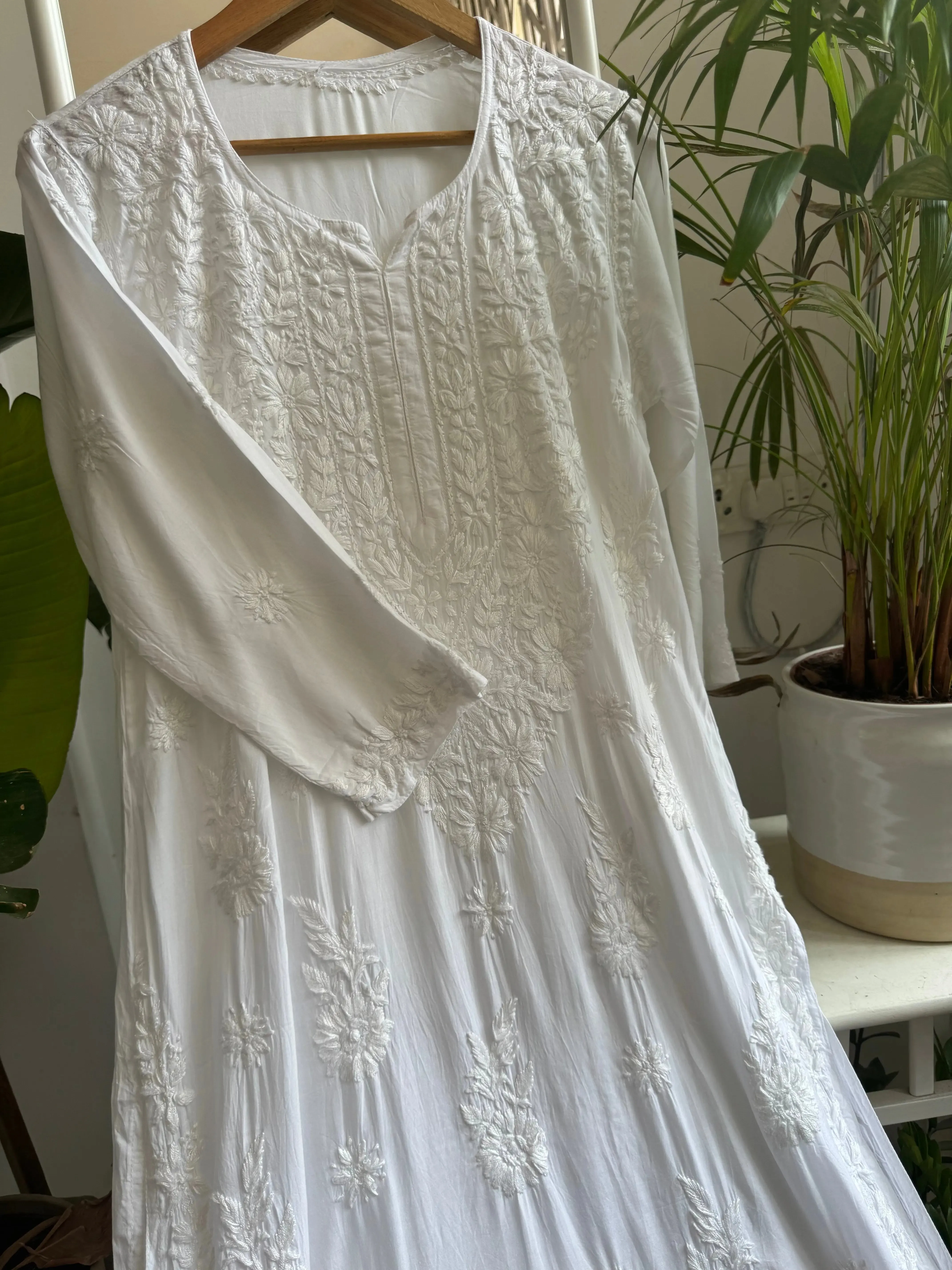 Modal Cotton Kurti Plazzo Set - White