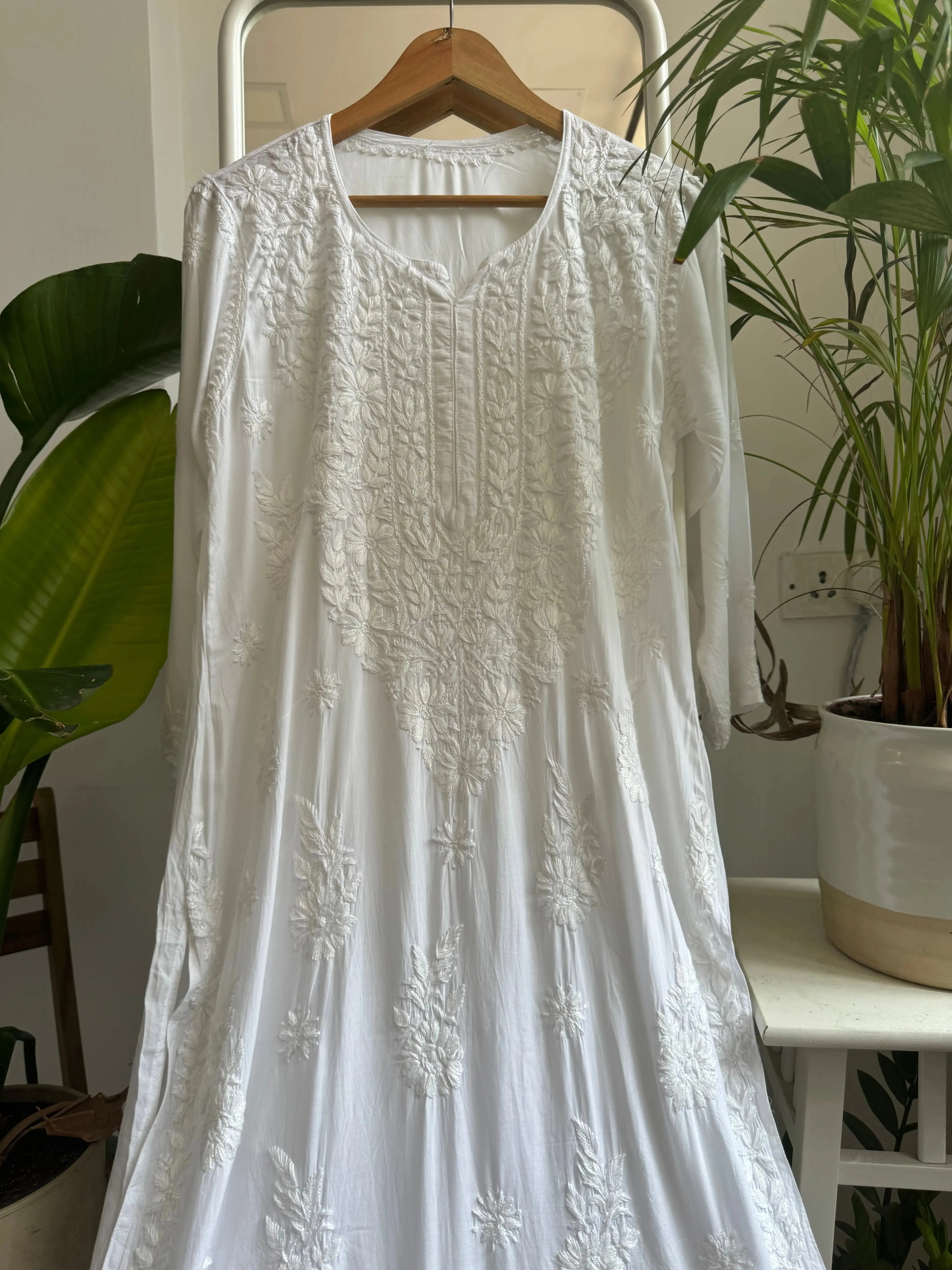 Modal Cotton Kurti Plazzo Set - White