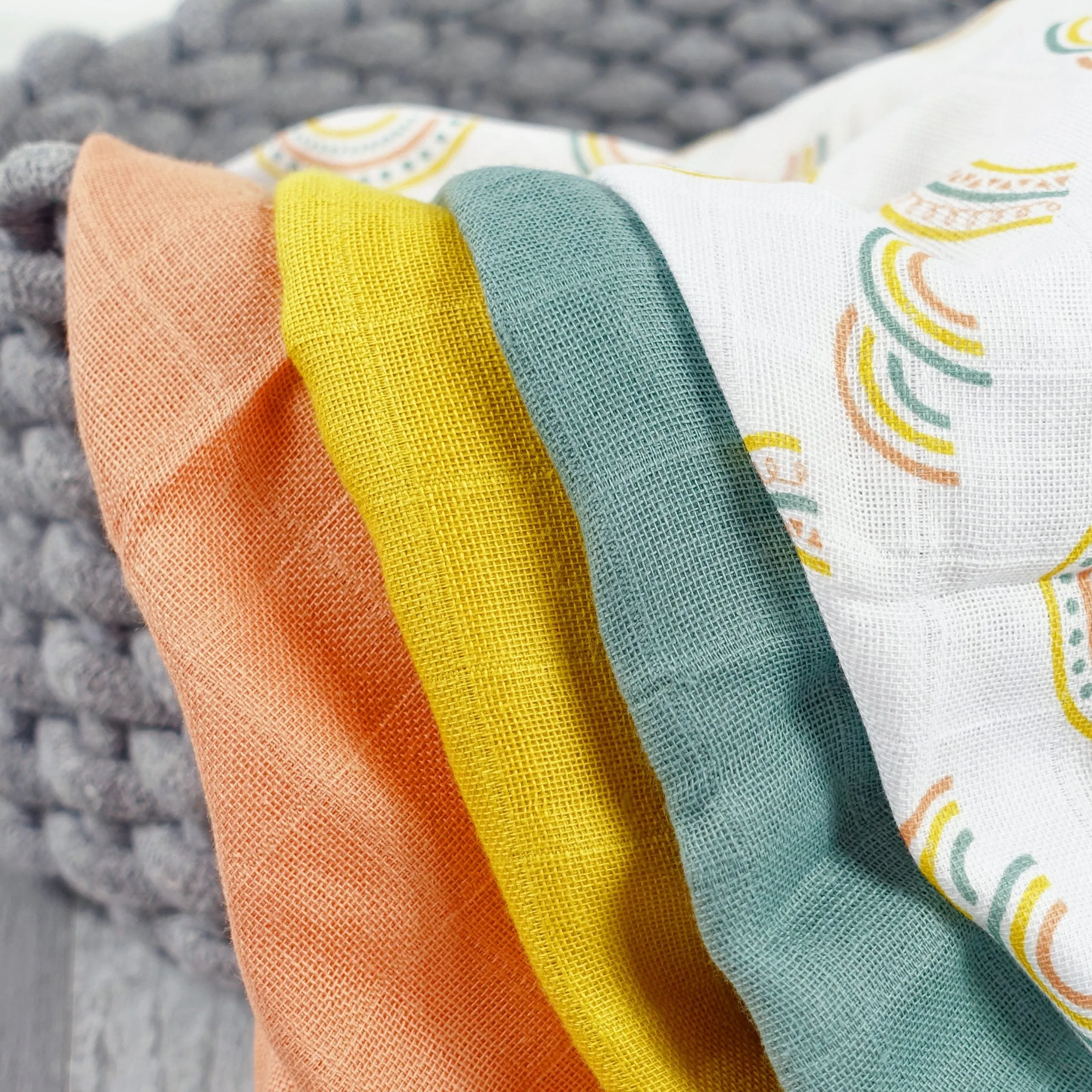 Muslin Squares 12 Pack - Scandi Rainbow with Plain Colours