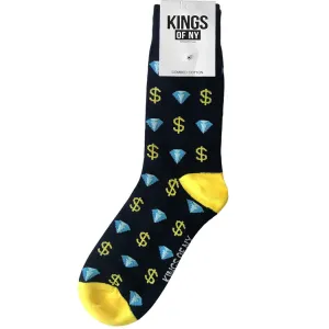 Navy Blue Diamonds And Money Signs Pattern Mens Crew Socks