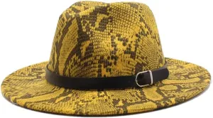 New Wool Cloth Hat, Female Snake Texture Hat National Style Flat Brim Felt Hat, Male Belt Jazz Hat Fengyan Cowboy Hats (Color : Rose Red, Size : 56-58cm)