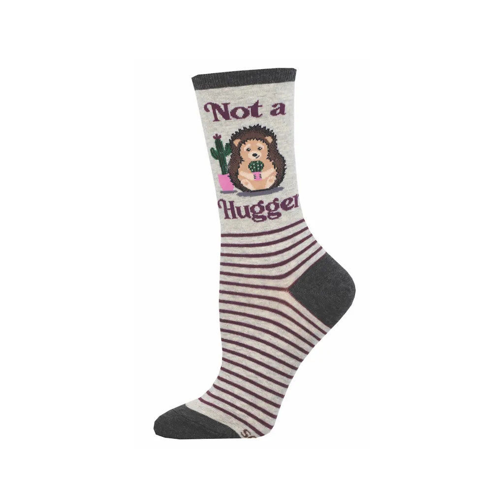 Not A Hugger Hedgehog Crew Socks - Womens