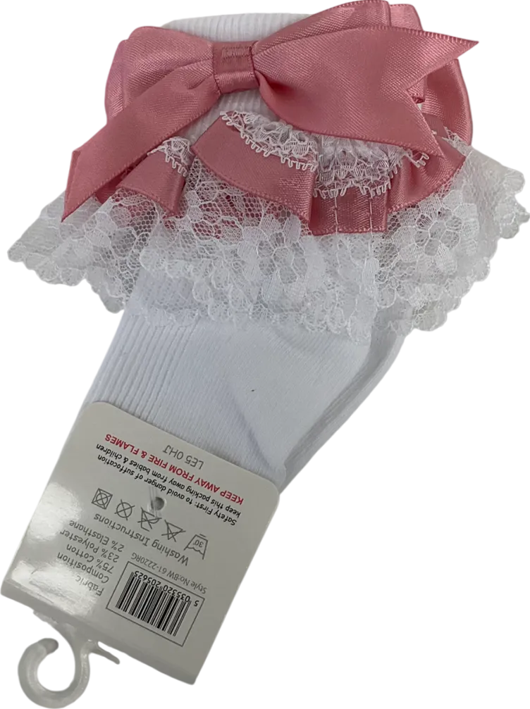 Nursery Time White Satin Bow Detail Frilly Socks 3-6 Months