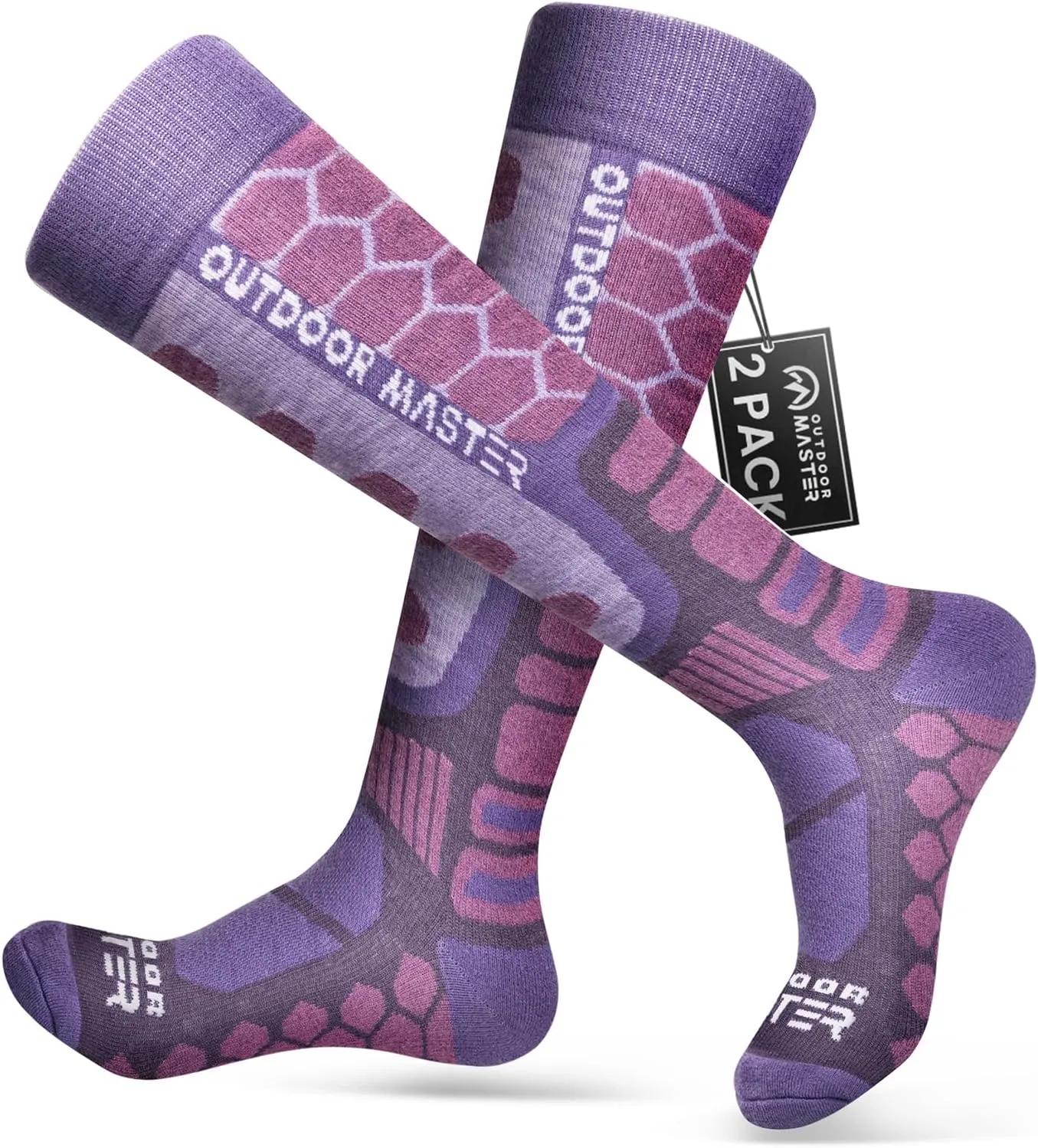 OutdoorMaster Merino Wool Ski Socks, 2/3 Pairs Compression Over The Calf for Men & Women, Winter Snowboard Thermal Socks