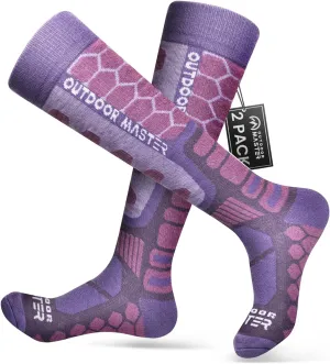 OutdoorMaster Merino Wool Ski Socks, 2/3 Pairs Compression Over The Calf for Men & Women, Winter Snowboard Thermal Socks