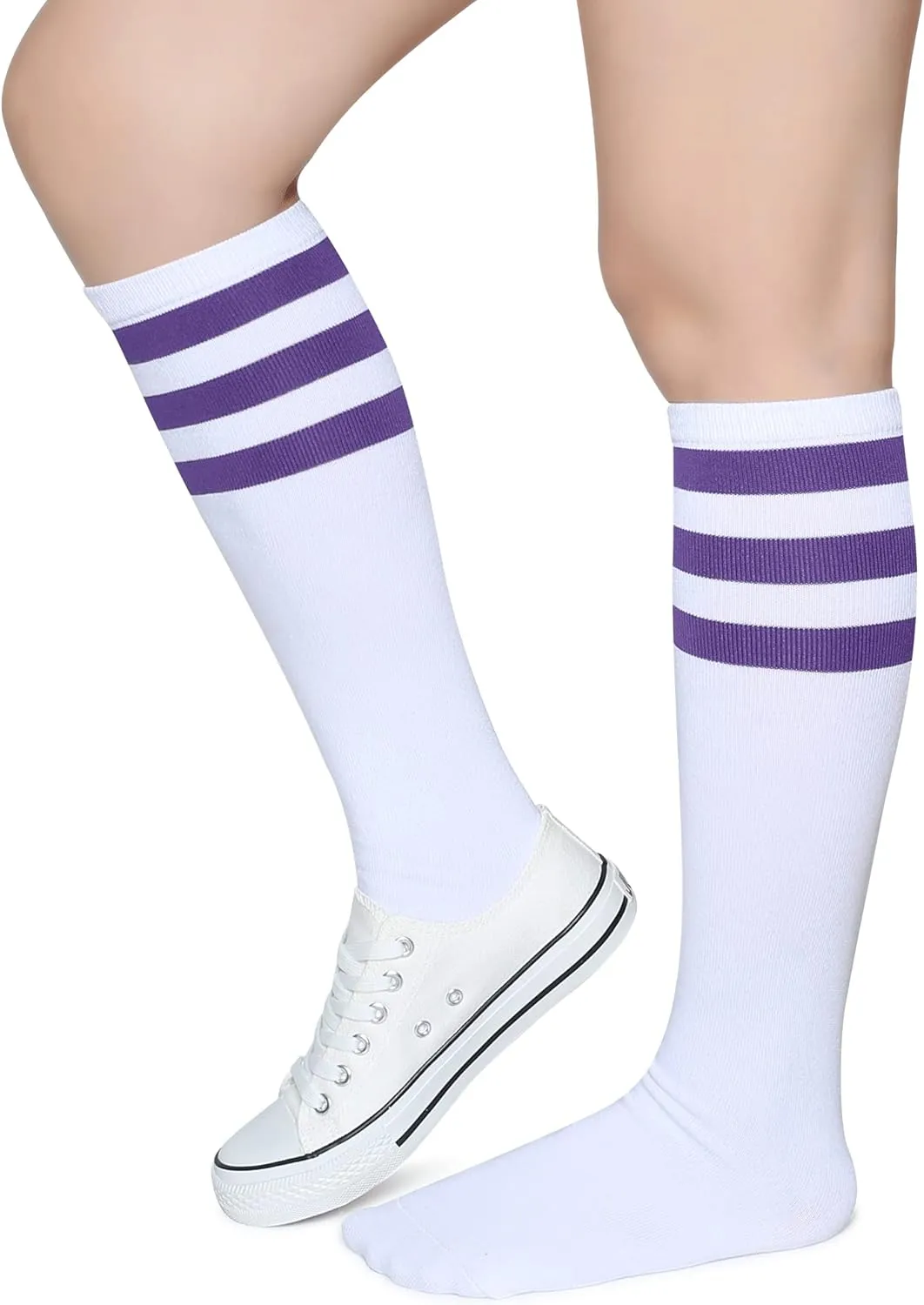Pareberry Triple Stripes Soft Cotton Knee High Tube Socks for Men and Women