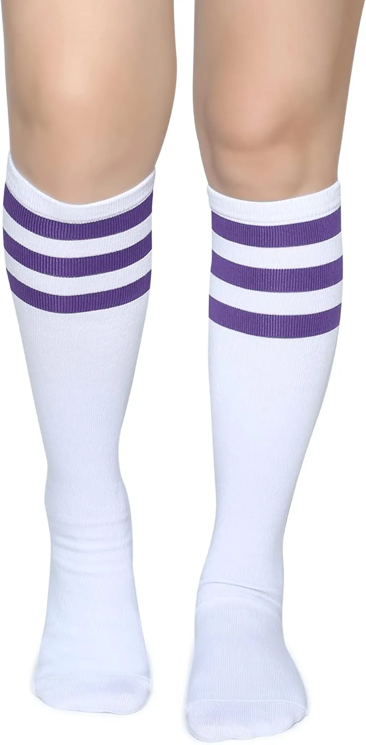Pareberry Triple Stripes Soft Cotton Knee High Tube Socks for Men and Women
