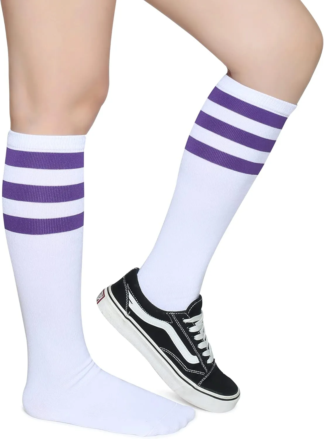 Pareberry Triple Stripes Soft Cotton Knee High Tube Socks for Men and Women