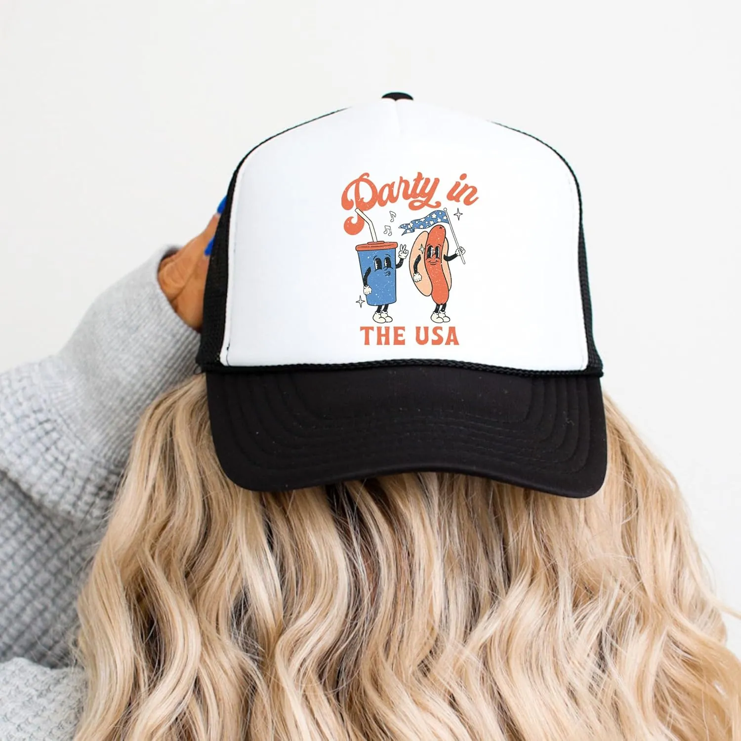 Party in The USA 4th of July Hot Dog Hat Classic 5 Panel Mesh Snap Back