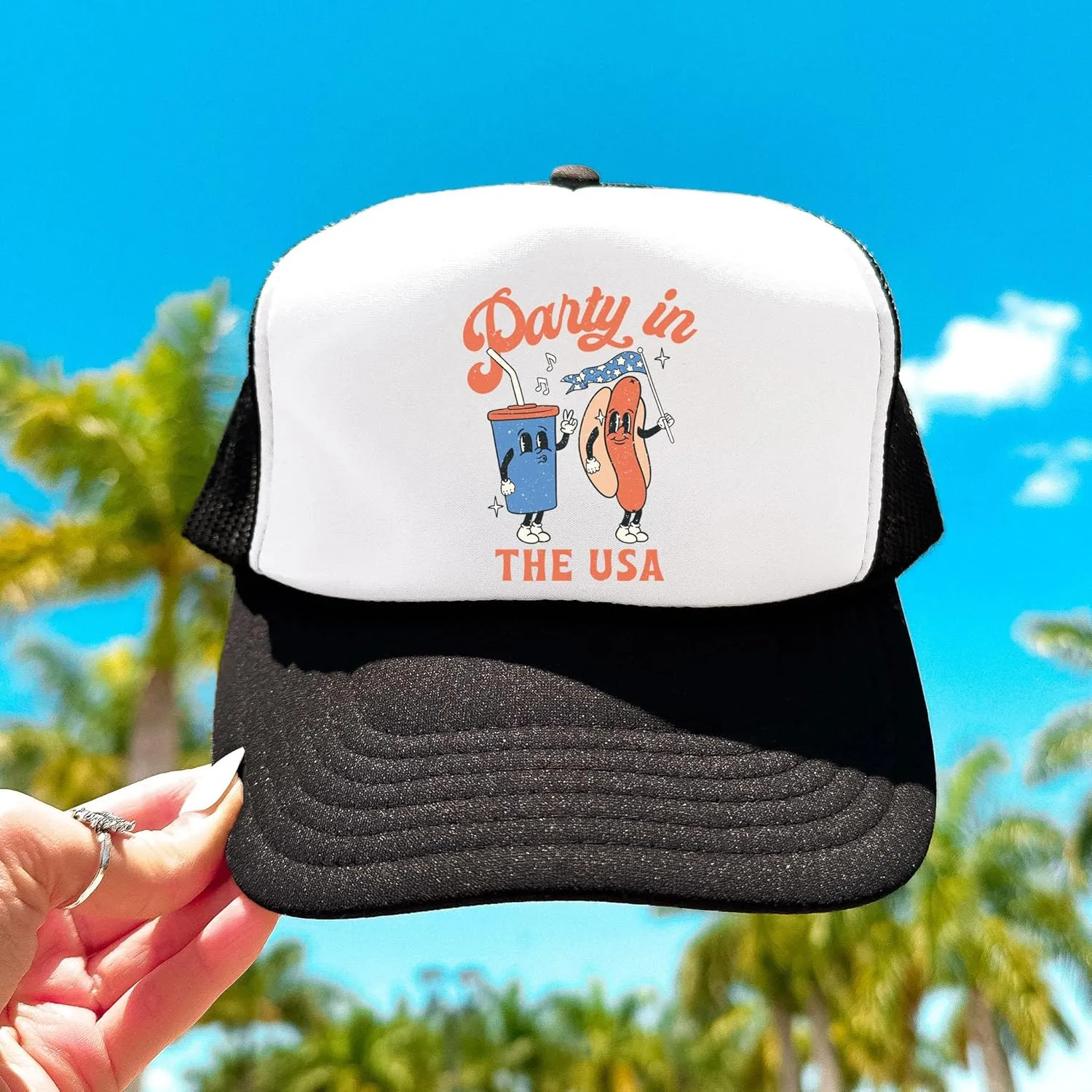 Party in The USA 4th of July Hot Dog Hat Classic 5 Panel Mesh Snap Back