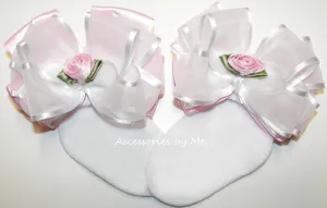 Pink White Organza Satin Floral Bow Socks
