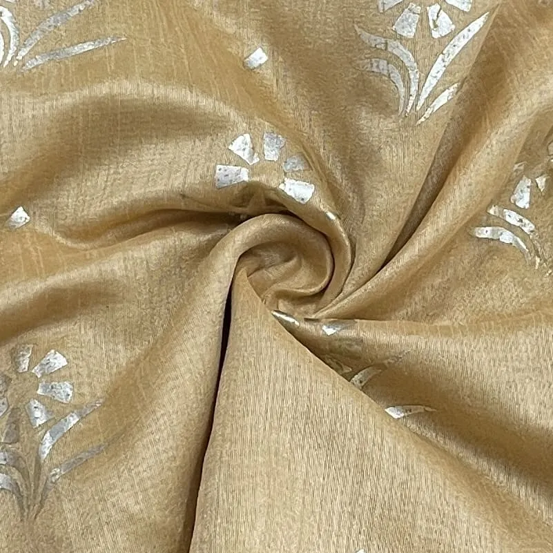 Premium Golden Floral Dupion Silk Fabric