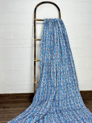 Pure Cotton Kantha Stitch Throw | Indian Hand Block Quilted King Size Bedspread/Sofa Cover Home Decor | Leaf Reversible Print Blue