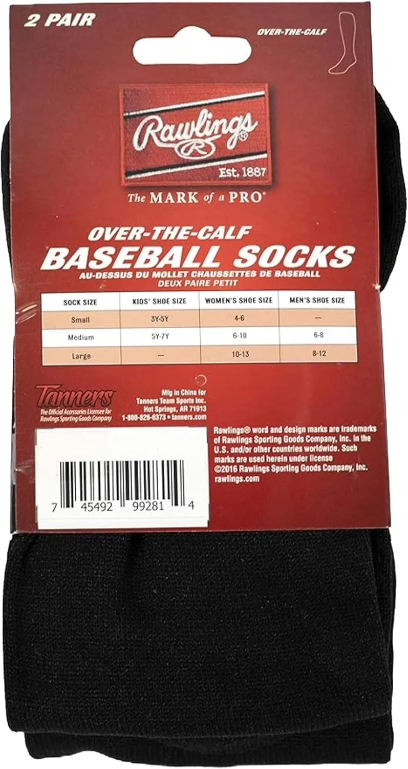 Rawlings | 2 Pair | Athletic Socks | Baseball/Softball | Multiple Sizes/Colors