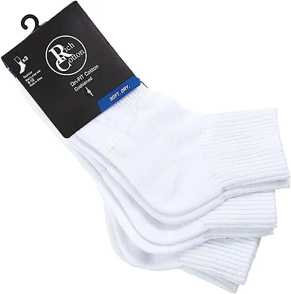 Rich Cotton Men's Multi-Pack Cotton Cushioned Athletic Ankle Socks - Performance Quarter Socks