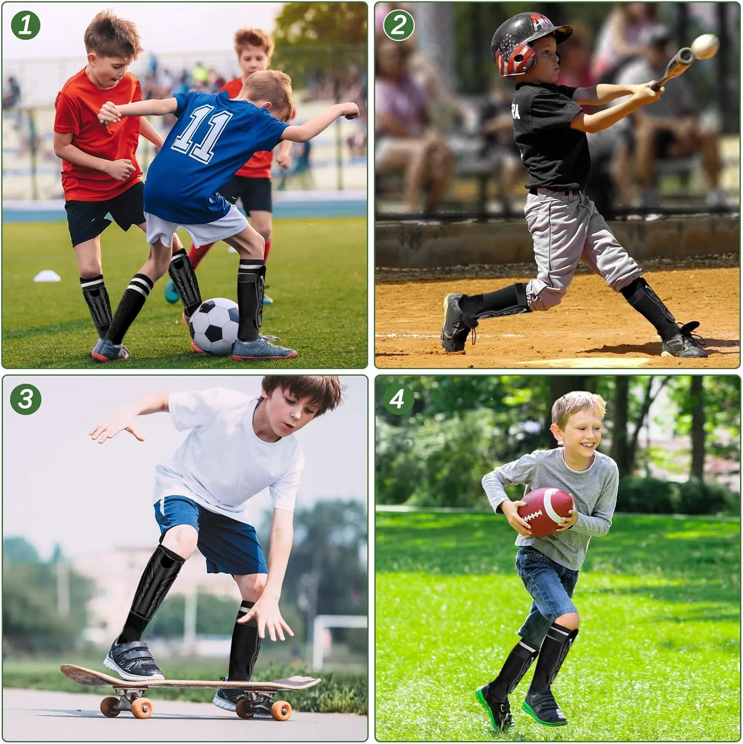 Soccer Shin Guards for Kids Youth - Breathable Tough Protective Gear with Ankle Support for Ski Football Ice Hockey, for 3-5 5-10 10-18 Years Old Children Teens Boys Girls