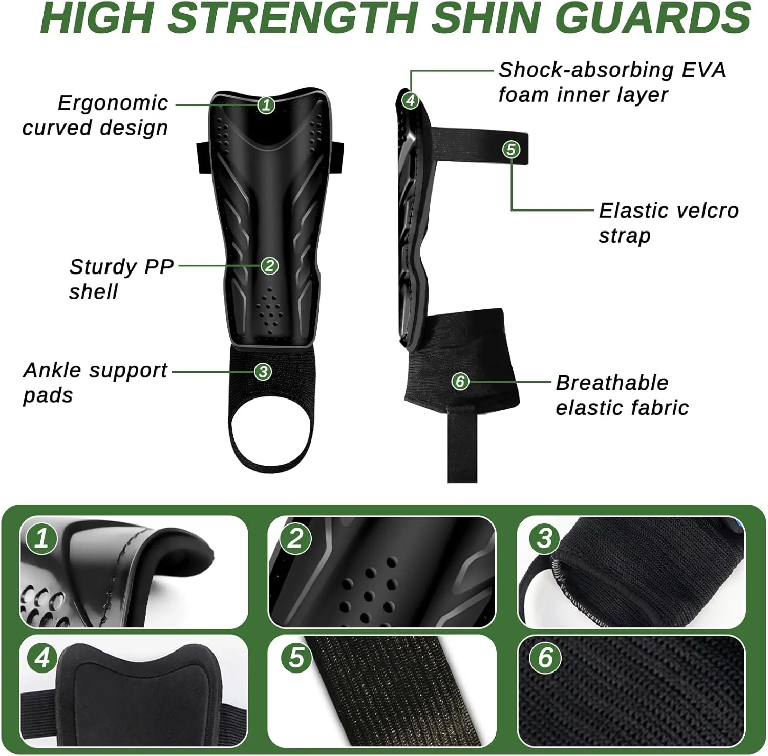 Soccer Shin Guards for Kids Youth - Breathable Tough Protective Gear with Ankle Support for Ski Football Ice Hockey, for 3-5 5-10 10-18 Years Old Children Teens Boys Girls