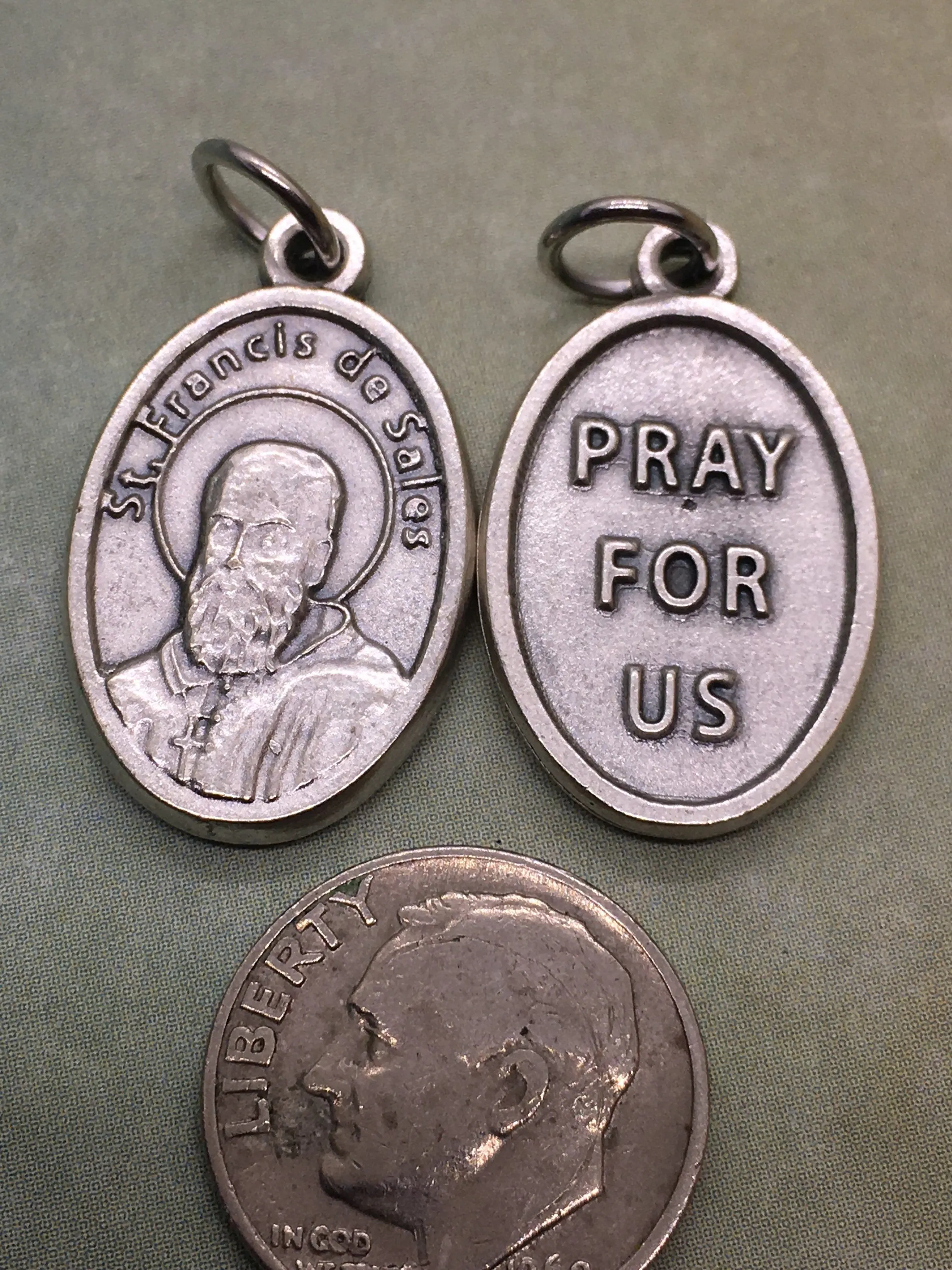 St. Francis de Sales silver oxide holy medal - Catholic saint - patron of authors, deaf people, educators, journalist, Catholic press
