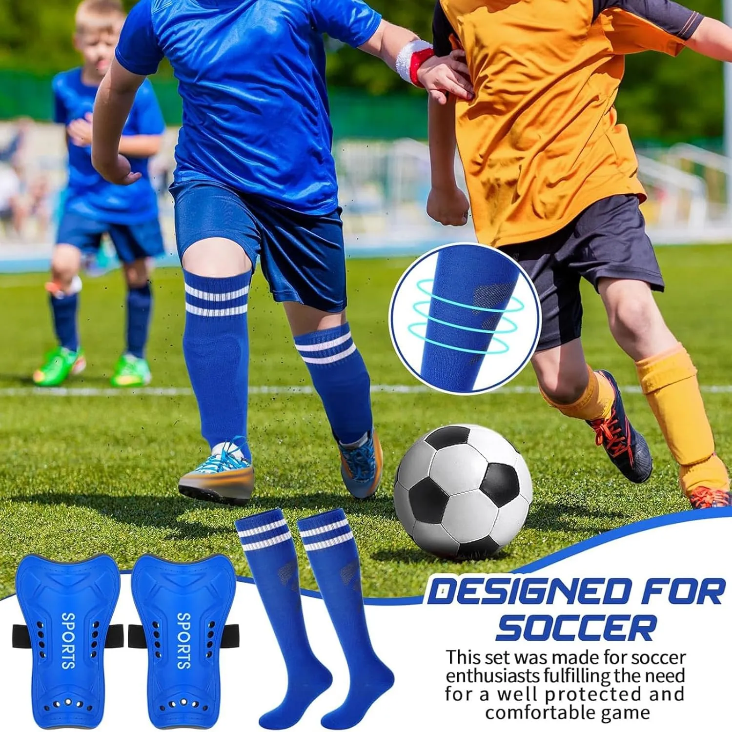 Syhood Soccer Shin Guards and Socks for Toddler Kids Youth, Lightweight Soccer Shin Pads Protective Defender Gear for 3-5, 5-10, 10-15 Years Old Children Teen Boys Girls Sports Game