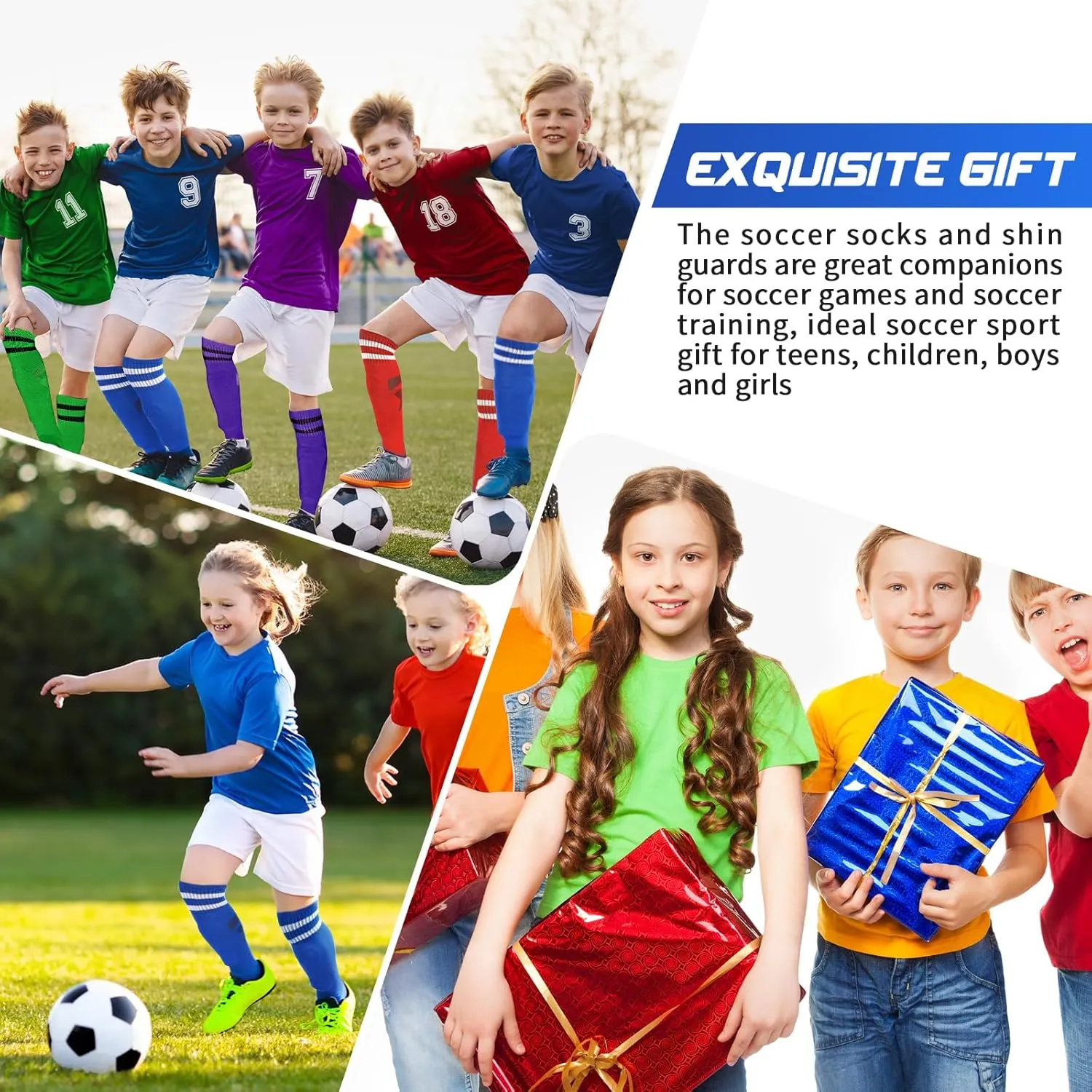 Syhood Soccer Shin Guards and Socks for Toddler Kids Youth, Lightweight Soccer Shin Pads Protective Defender Gear for 3-5, 5-10, 10-15 Years Old Children Teen Boys Girls Sports Game