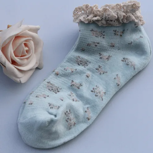 Vintage Floral Curly Edge Lolita Socks