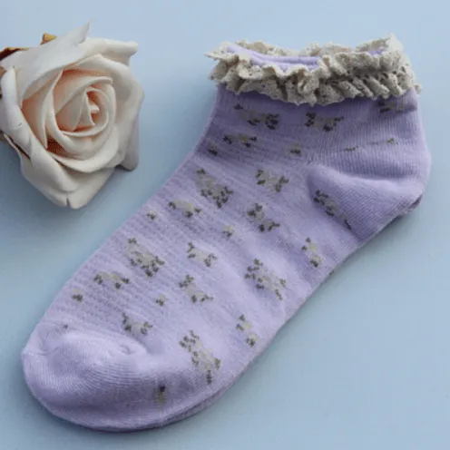 Vintage Floral Curly Edge Lolita Socks