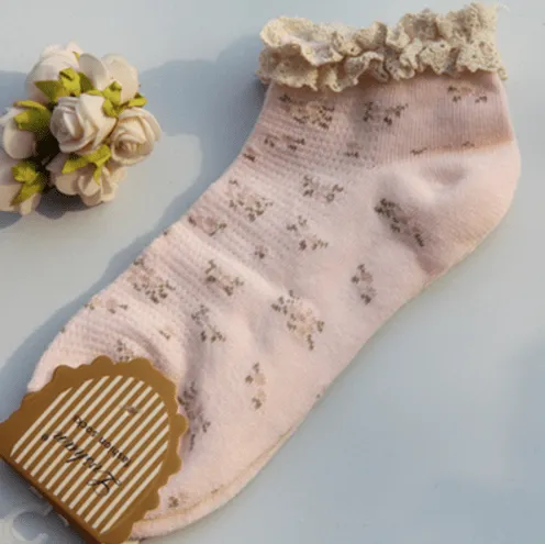 Vintage Floral Curly Edge Lolita Socks