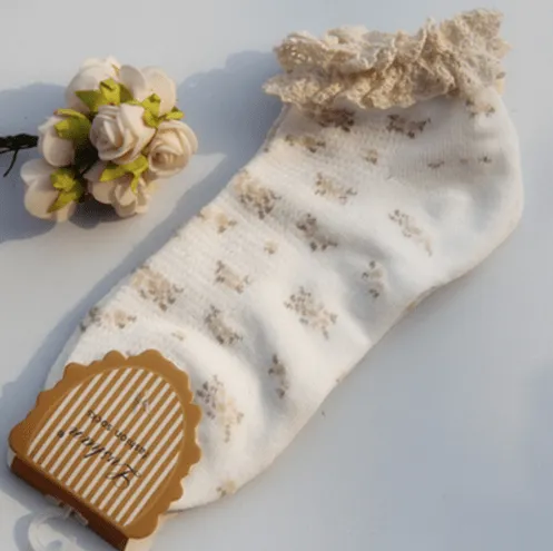 Vintage Floral Curly Edge Lolita Socks